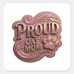 Lekfull guld STOLT KATTMAMMA Klistermärkesdesign Fyrkantigt Klistermärke