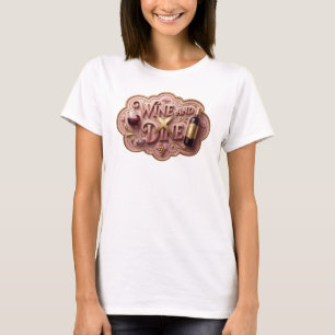 Lekfull guldfärg VIN OCH MIDDAG Slogan T-shirt