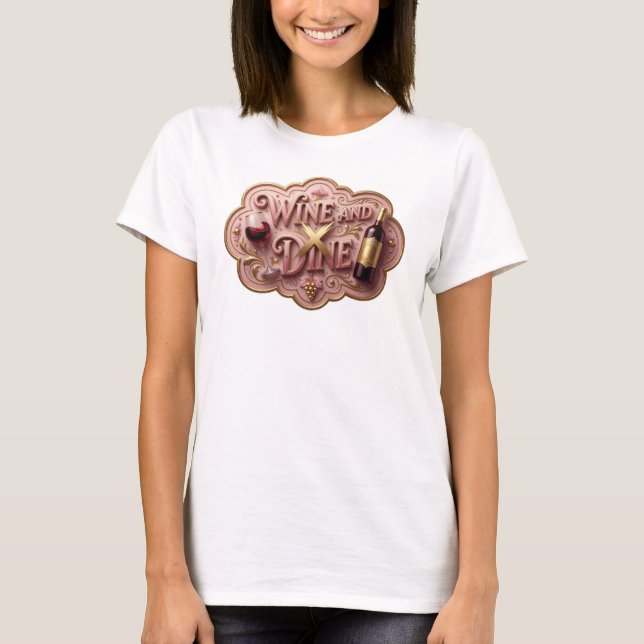 Lekfull guldfärg VIN OCH MIDDAG Slogan T-shirt (Framsida)