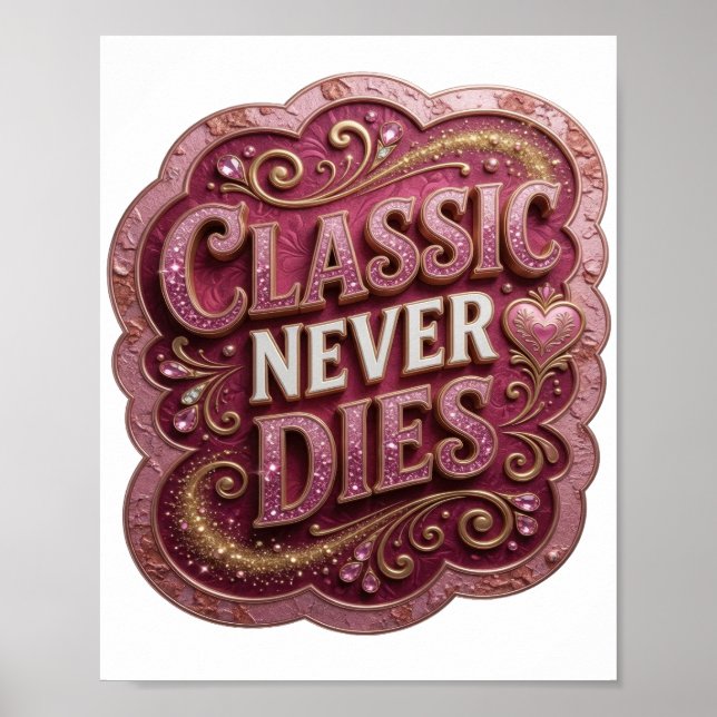 Lekfull guldfärgad KLASISKER ALDRIG DÖR Design Poster (Framsidan)