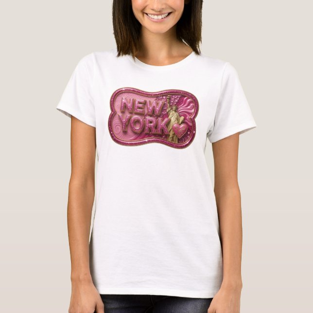 Lekfull guldfärgad NEW YORK Citat T-shirt (Framsida)