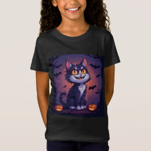 Lekfull Halloween-katt med pumpor och fladdermöss  T Shirt