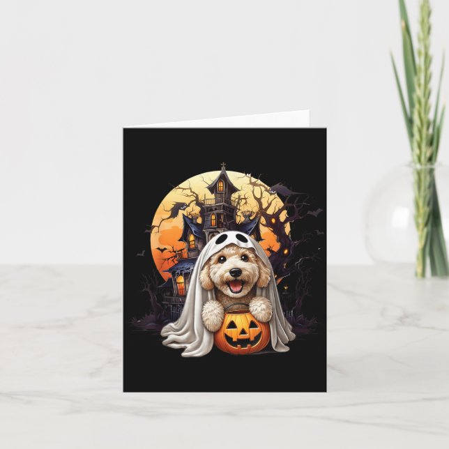 Lekfull Halloween Klippdocka Hund Spökdesign Kul F Kort (Framsida)