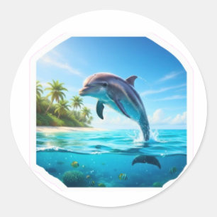 Lekfull havsdelfin - Glädjefull marin vilda djur S Runt Klistermärke