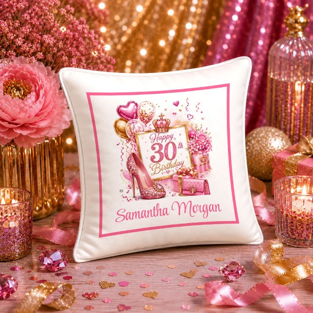 Lekfull het rosa glans 30-års födelsedags kudd kudde (Playful Hot Pink Sparkle 30th Birthday Pillow

)