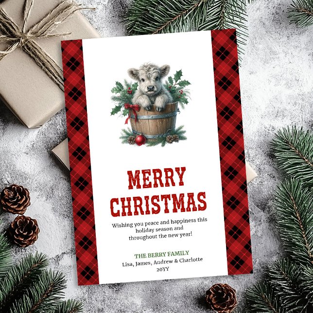 Lekfull Highland-ko-kort redigerbar höstnamn Julkort (Playful highland cow card editable holiday name

)