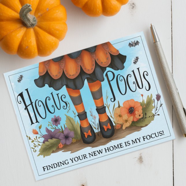 Lekfull Hokus Pokus Halloweenmarknadsföring Julkort (Hocus Pocus Real Estate Marketing Card)