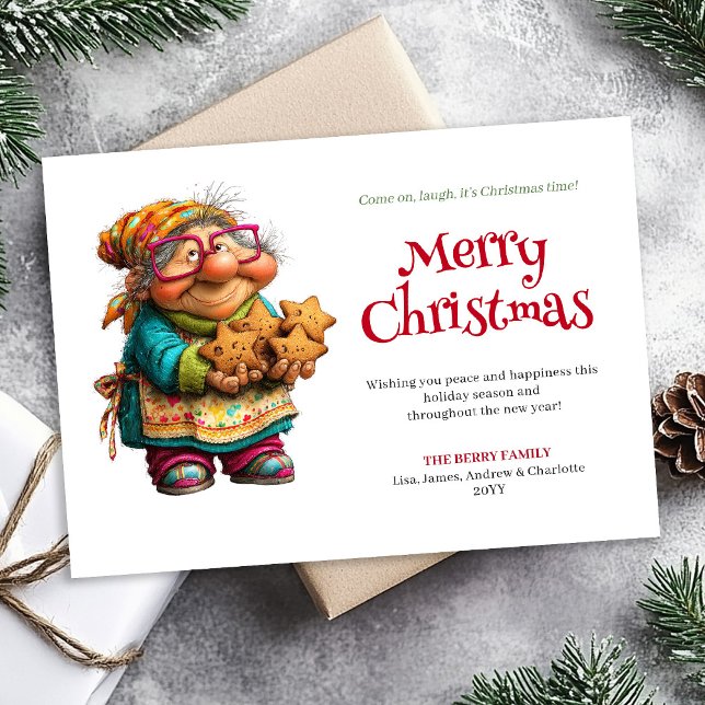 Lekfull Holiday Kvinna Redigerbar Utskrivbar Hälsn Julkort (Playful Holiday Woman Editable Printable Greeting)