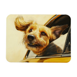 Lekfull hund som njuter av bilutflykt Konsttryck Magnet