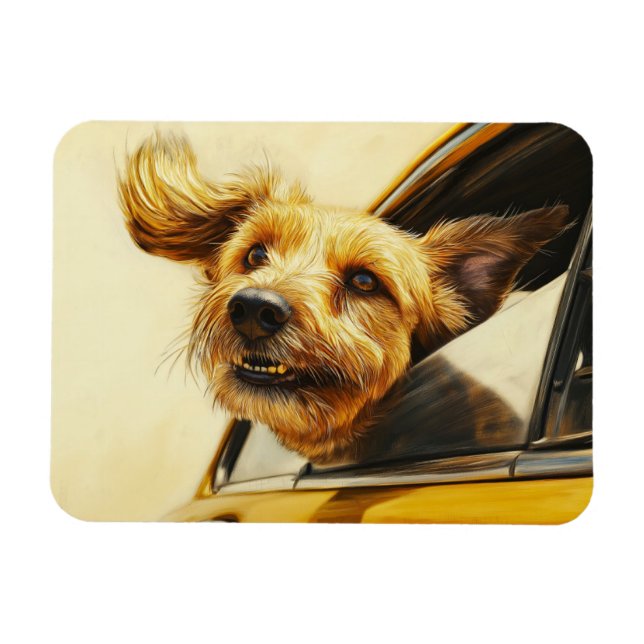 Lekfull hund som njuter av bilutflykt Konsttryck Magnet (Horisontell)