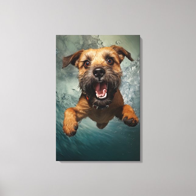 Lekfull hund som simmar under vattnet design canvastryck (Framsida)