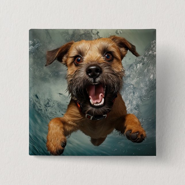 Lekfull hund som simmar under vattnet design knapp (Framsida)