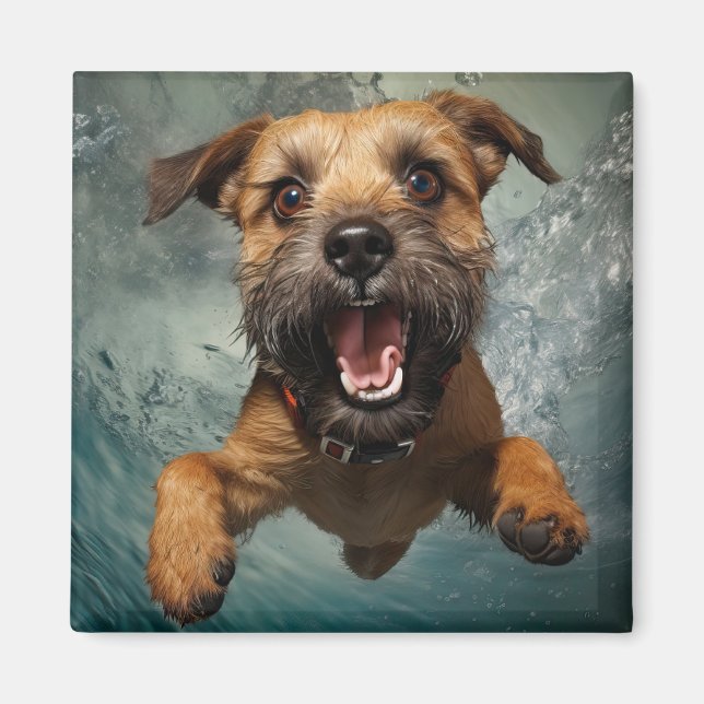 Lekfull hund som simmar under vattnet design magnet (Framsidan)