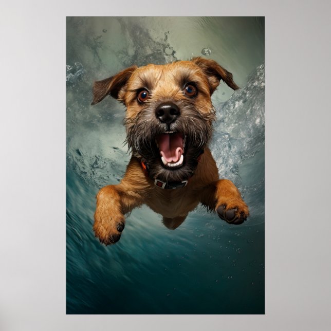 Lekfull hund som simmar under vattnet design poster (Framsidan)