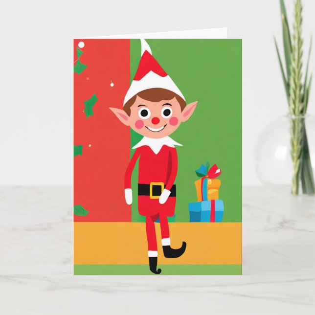 Lekfull illustration av tomte på vikad höstkort helgkort (Framsida)