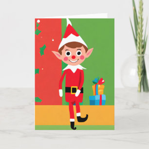 Lekfull illustration av tomte på vikad höstkort helgkort