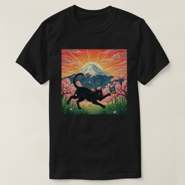 Lekfull Japansk Körsbärsblomkitty  T Shirt (Design framsida)