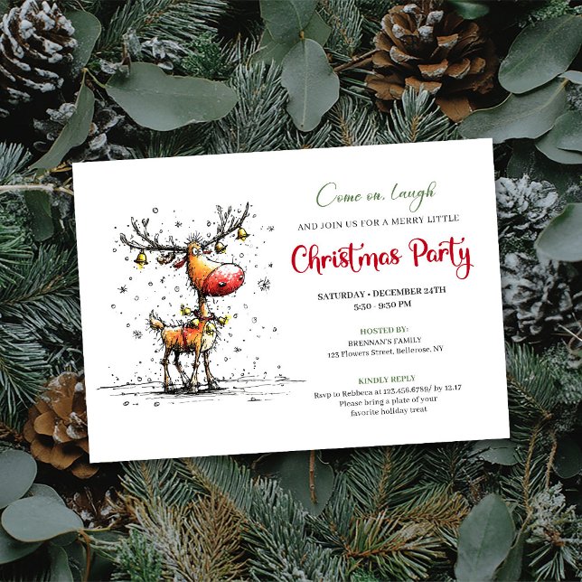 Lekfull julfirande med renar inbjudan (Playful Reindeer Festive Celebration Invitation)