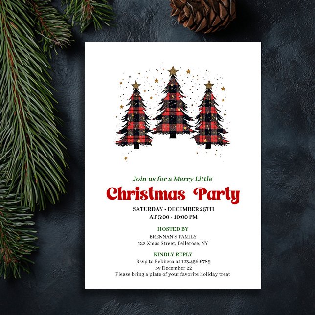 Lekfull julgran buffé inbjudan kan redigeras (Playful Buffalo Christmas Tree Editable Invitation)