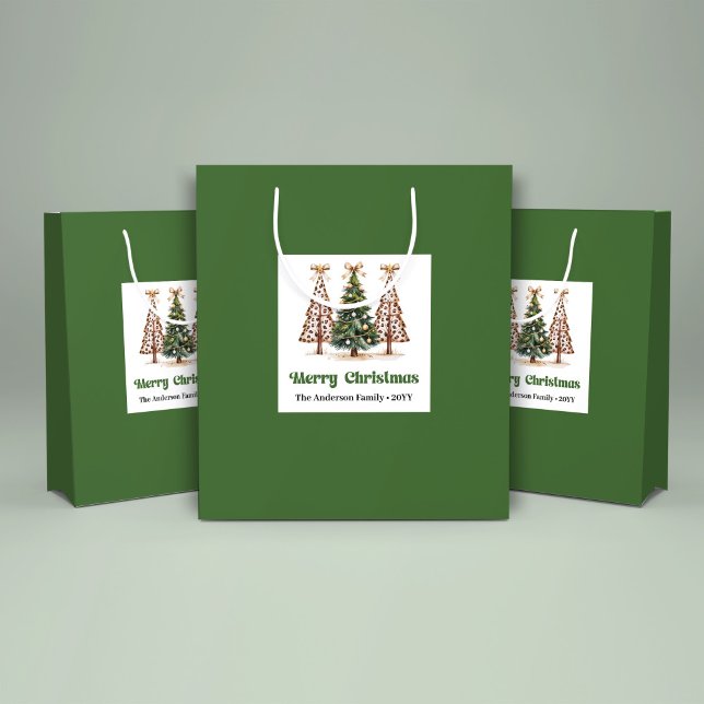 Lekfull julgran leopardtryck presentpåse Kund (Playful Christmas Tree Leopard Print Gift Bag Custom)