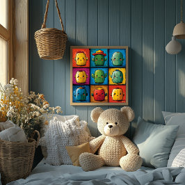 Lekfull Kaktus Karaktärs Grid för Barnrumsdekor Poster