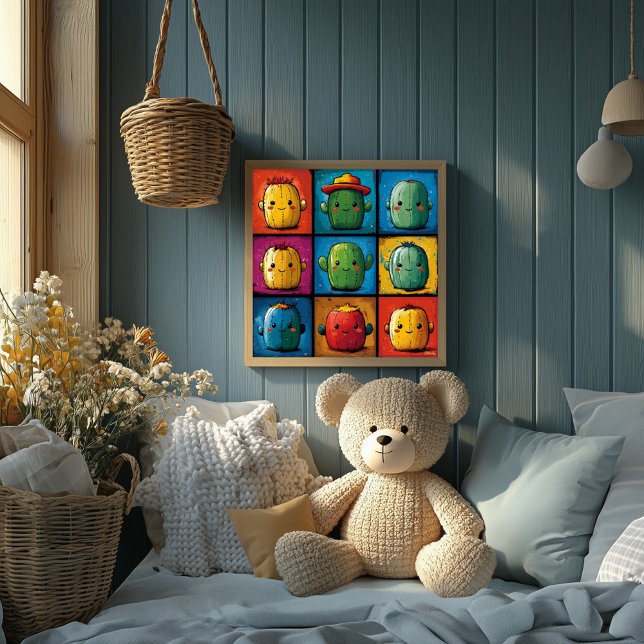 Lekfull Kaktus Karaktärs Grid för Barnrumsdekor Poster (Skapare uppladdad)