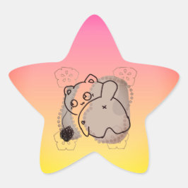 Lekfull katt med garn stjärnformat klistermärke