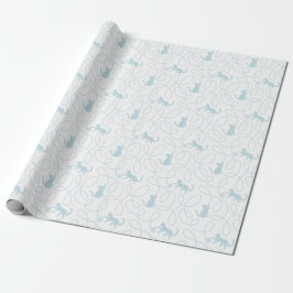Lekfull katt- och garnbollsmönster ljusblått presentpapper