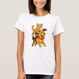 Lekfull katt som rider på en söt hund – Kawaii glä T Shirt