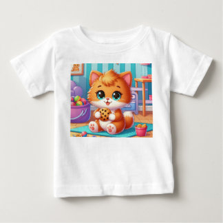 Lekfull kattunge med en kaka t-shirt