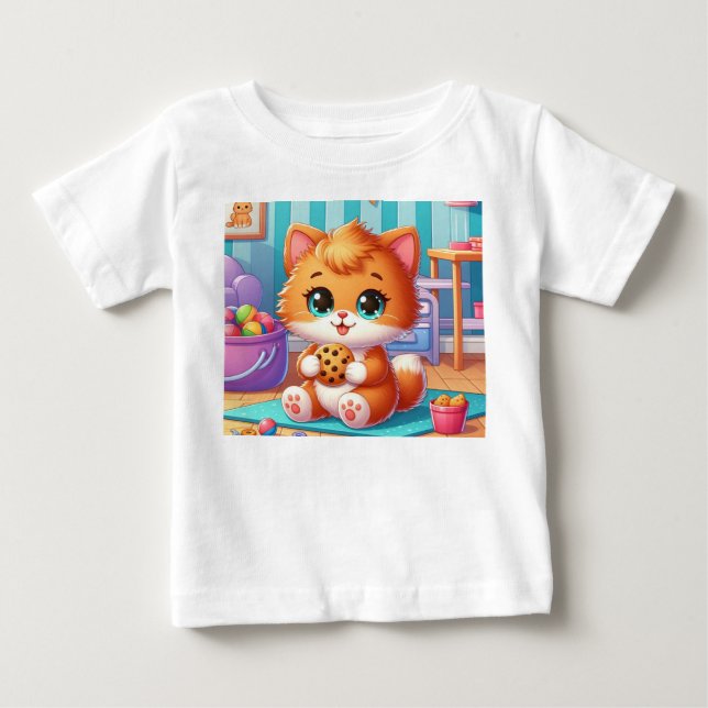 Lekfull kattunge med en kaka t-shirt (Framsida)