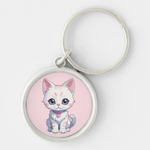 Lekfull kattungeillustration rund silverfärgad nyckelring