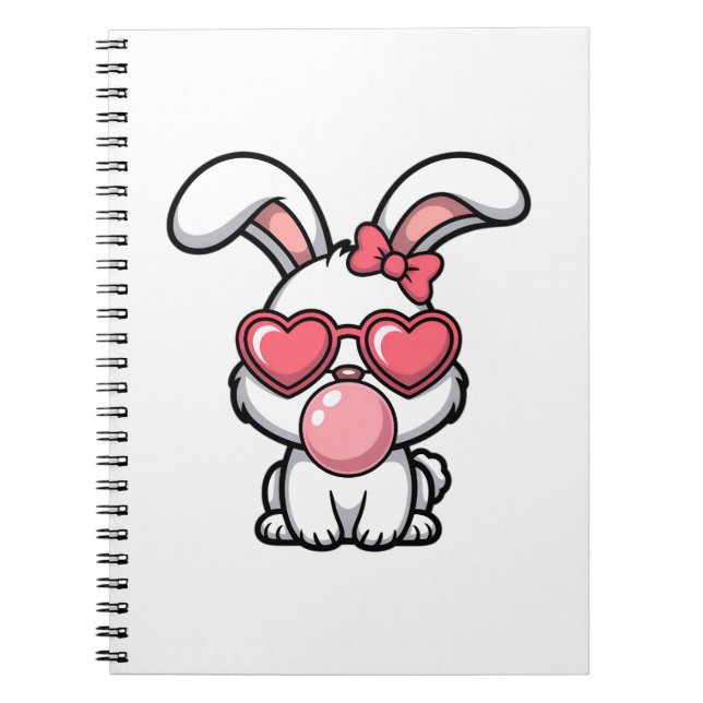Lekfull Kawaii Kanin med Bubblegummibubbla Anteckningsbok (Framsidan)