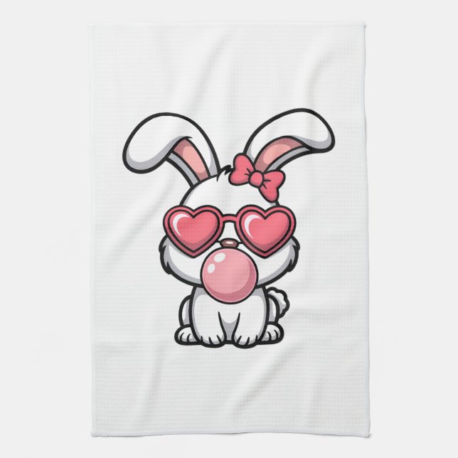 Lekfull Kawaii Kanin med Bubblegummibubbla Kökshandduk (Vertikal)