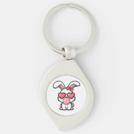 Lekfull Kawaii Kanin med Bubblegummibubbla Swirl Silverfärgad Nyckelring