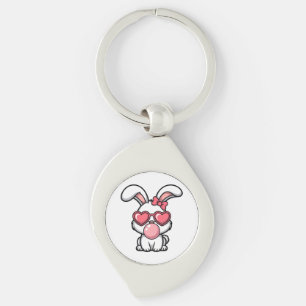 Lekfull Kawaii Kanin med Bubblegummibubbla Swirl Silverfärgad Nyckelring