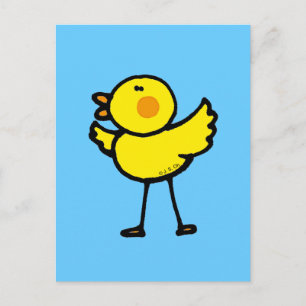 Lekfull kyckling på blå illustration vykort