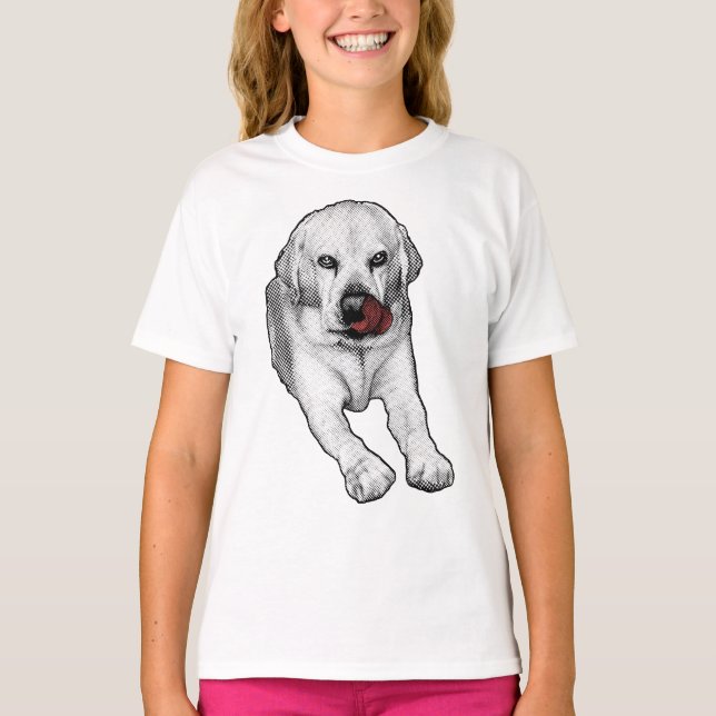 Lekfull Lab, röd höjdhigh spark T Shirt (Framsida)