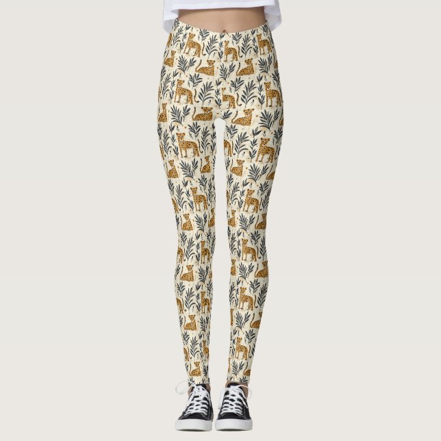 Lekfull Leopardsdjungelmönster Leggings (Framsida)