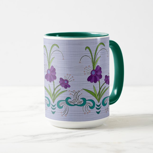 Lekfull lila blomma med fallande turkosa virvlar mugg (Framsida höger)