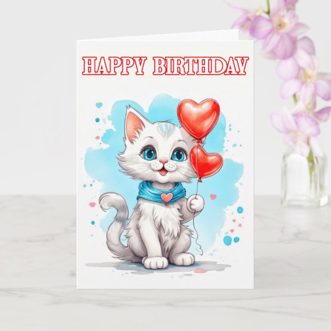 Lekfull Liten Katt Grattis på födelsedagen Kort (Orkide)