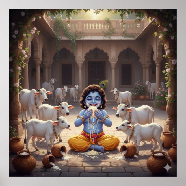 Lekfull ljus Bala Krishna som äter smör Poster (Framsidan)