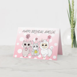 Lekfull Llama, Kittens och Musflickans Födelsedag Kort