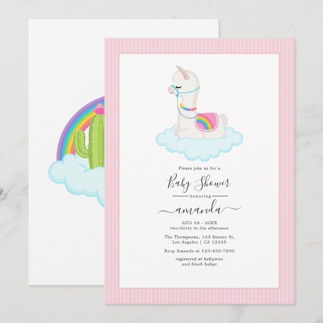 Lekfull Llamahimmel Öken Baby Shower Inbjudningar (Fram/baksida)