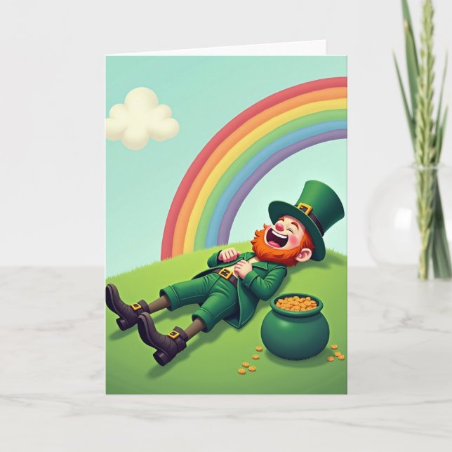 Lekfull Lycko-Kort med Leprechaun Kort (Framsida)
