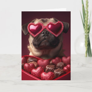 Lekfull Mops i Hjärtformad Ask Valentine Kort