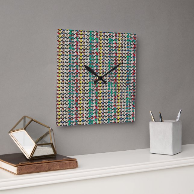 Lekfull mosaik abstrakt mönsterdesign 1306 fyrkantig klocka (Kontor)