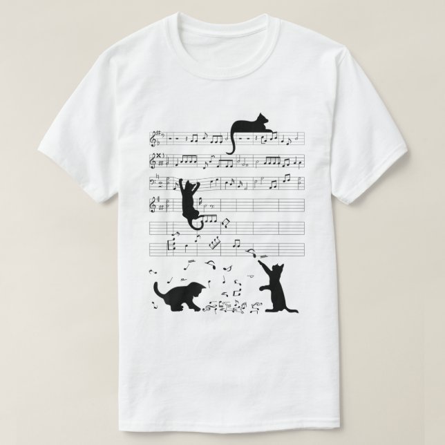 Lekfull musik katter Roliga noter Kattälskare T Shirt (Design framsida)