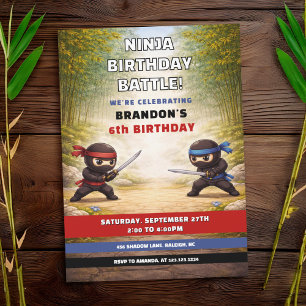 Lekfull Ninja Strid Bambu Skog Barnkalas Inbjudningar