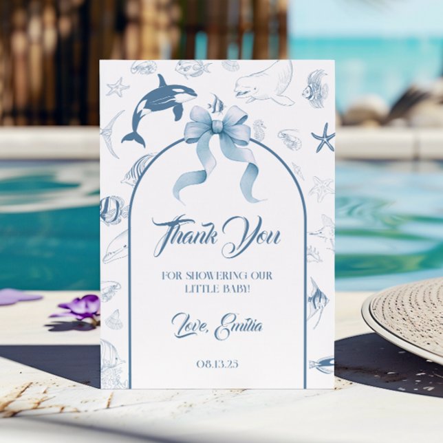 Lekfull Ocean Blå Hav Liv Babyshower Tack Kort (Skapare uppladdad)